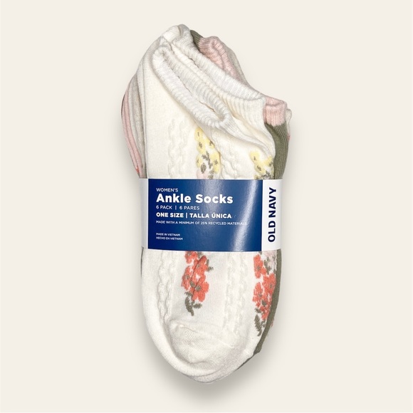 NWT Old Navy Novelty Ankle Socks 6-Pack — Spring Floral Prints - Picture 1 of 5